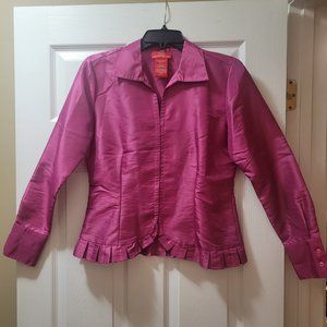 Oscar De La Renta Women Vintage Top/ Jacket Sz 6 Fuchsia Unlined Ruffle Hem